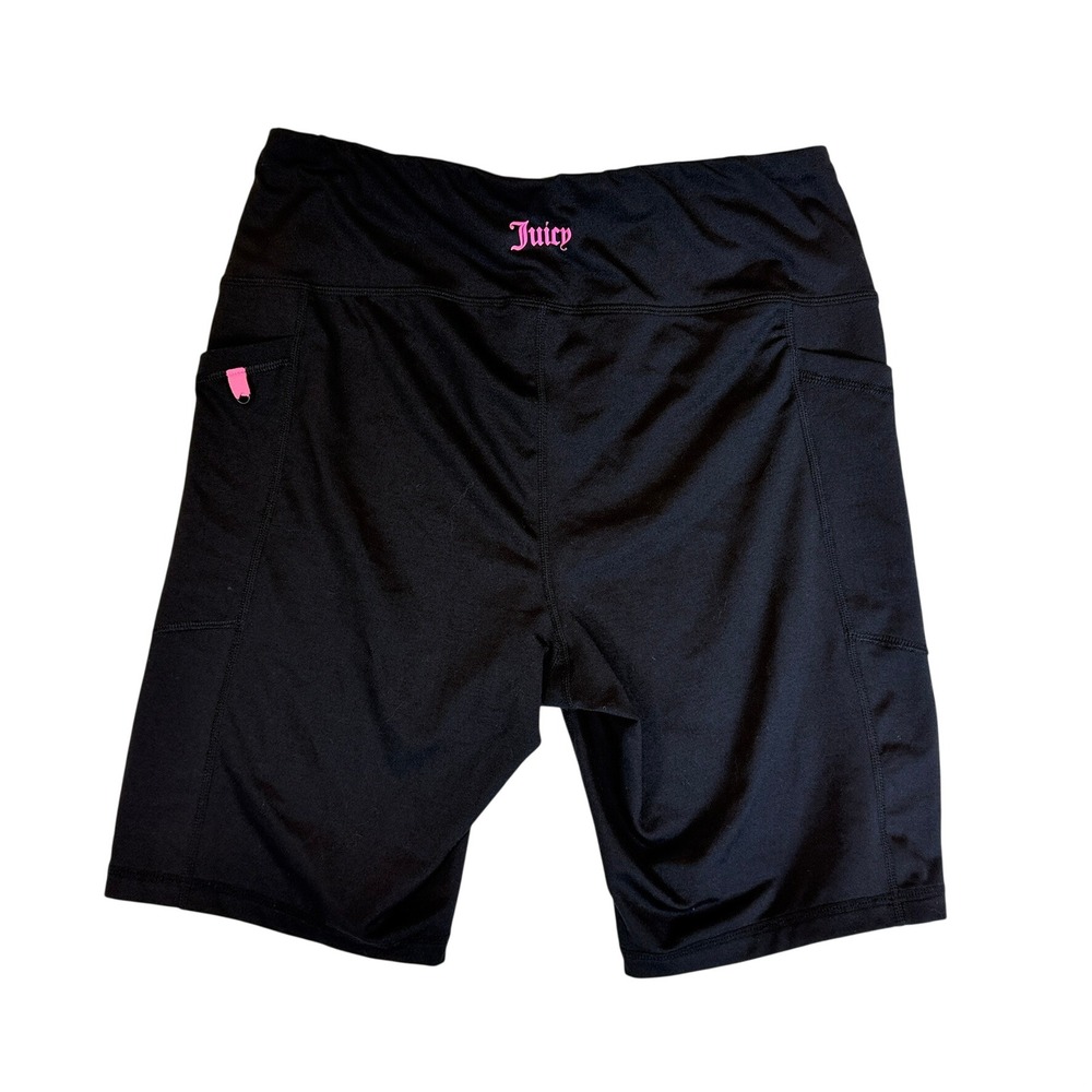 Juicy Couture Biker Shorts Women Large Black Pink Logo Pockets High Rise